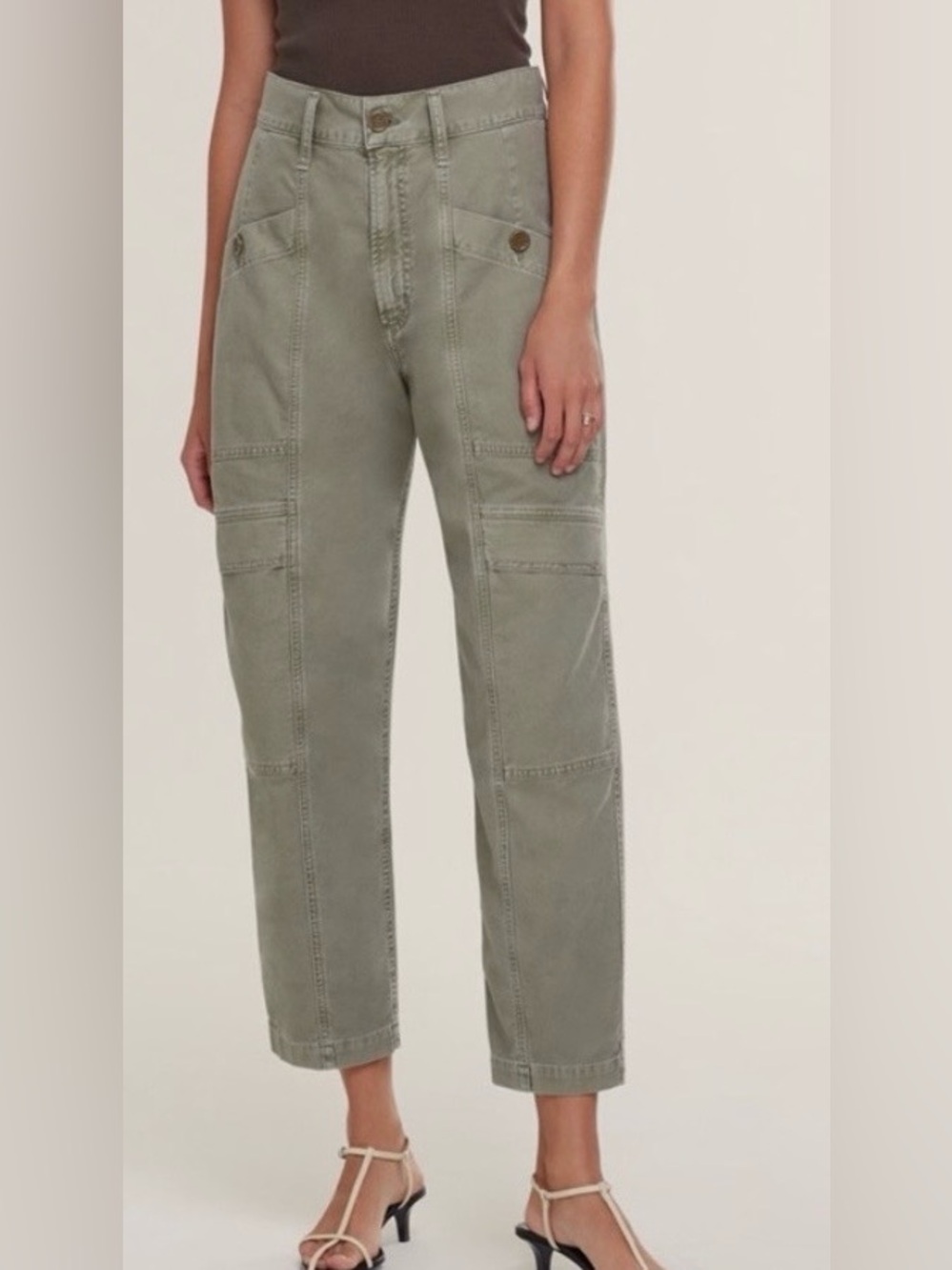 Agolde Kai Cargo Olive Green Cropped Utility Pants